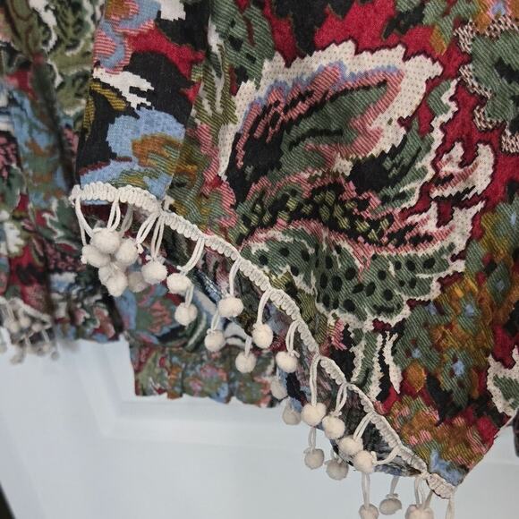 Umgee Boho Blouse S Floral Paisley Print Tassel Tie Cotton Blend‎ Long Sleeve - Picture 6 of 8